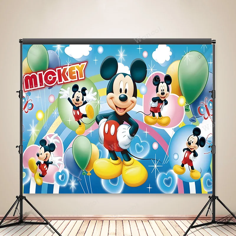 

Mickey Mouse Backdrop Kids Birthday Photo Backdrop Disney Mickey Mouse Banner Poster Canvas Party Decorations Photocall Prop