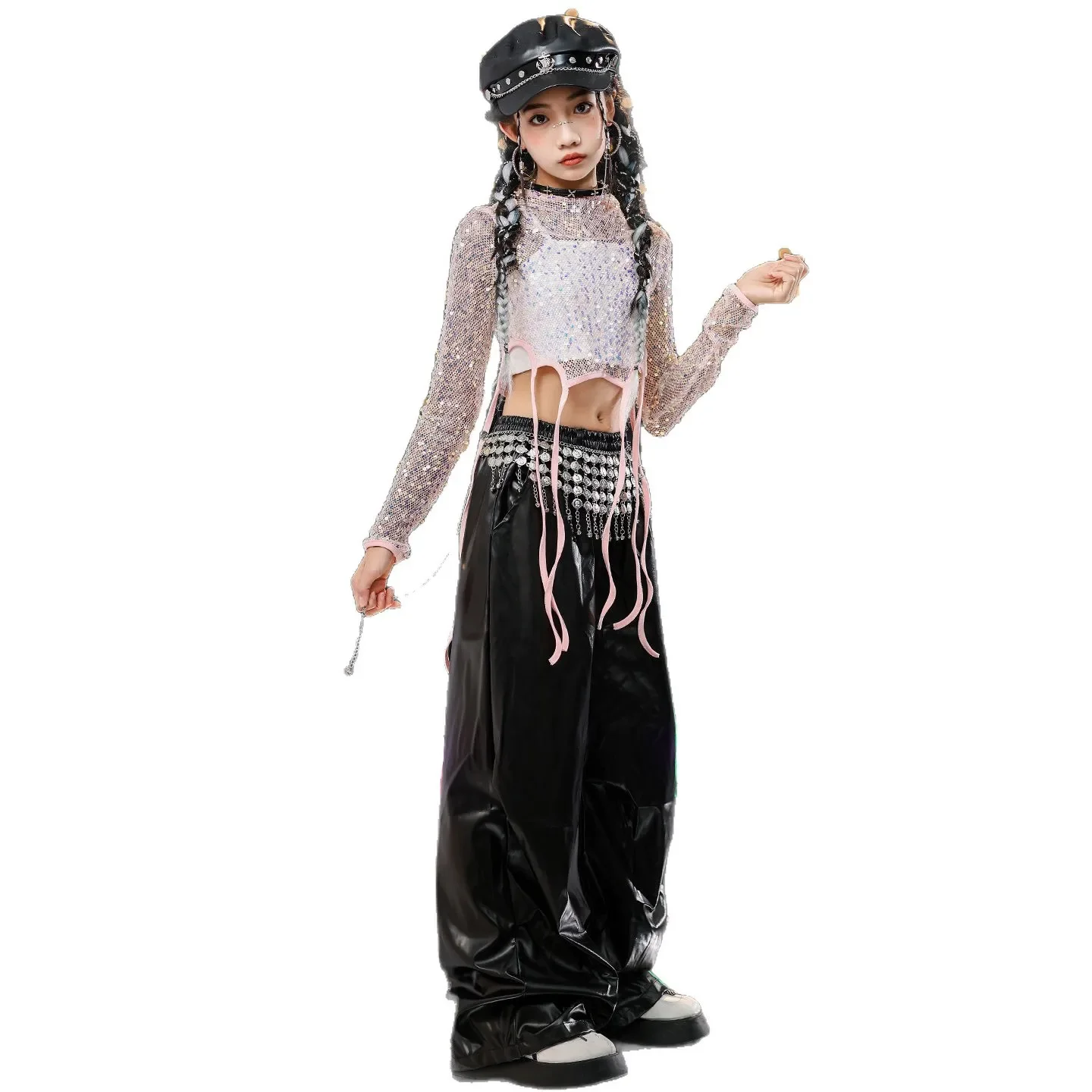 Fantasia de dança de jazz para meninas, hip-hop, lantejoulas, dança de rua, conjunto de pista, grupo de meninas, fantasia de performance de palco