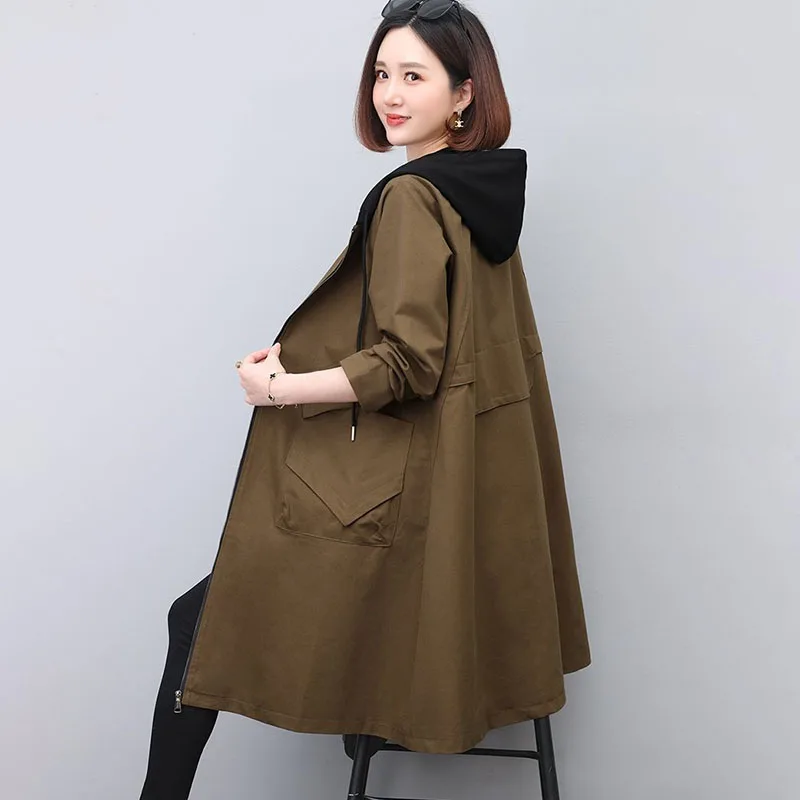 Don't Thank You Casual Windbreakers Women's Overcoat 2023 Spring  Autumn New Fashion Loose Mid-Length Hooded Trench Coat Coat