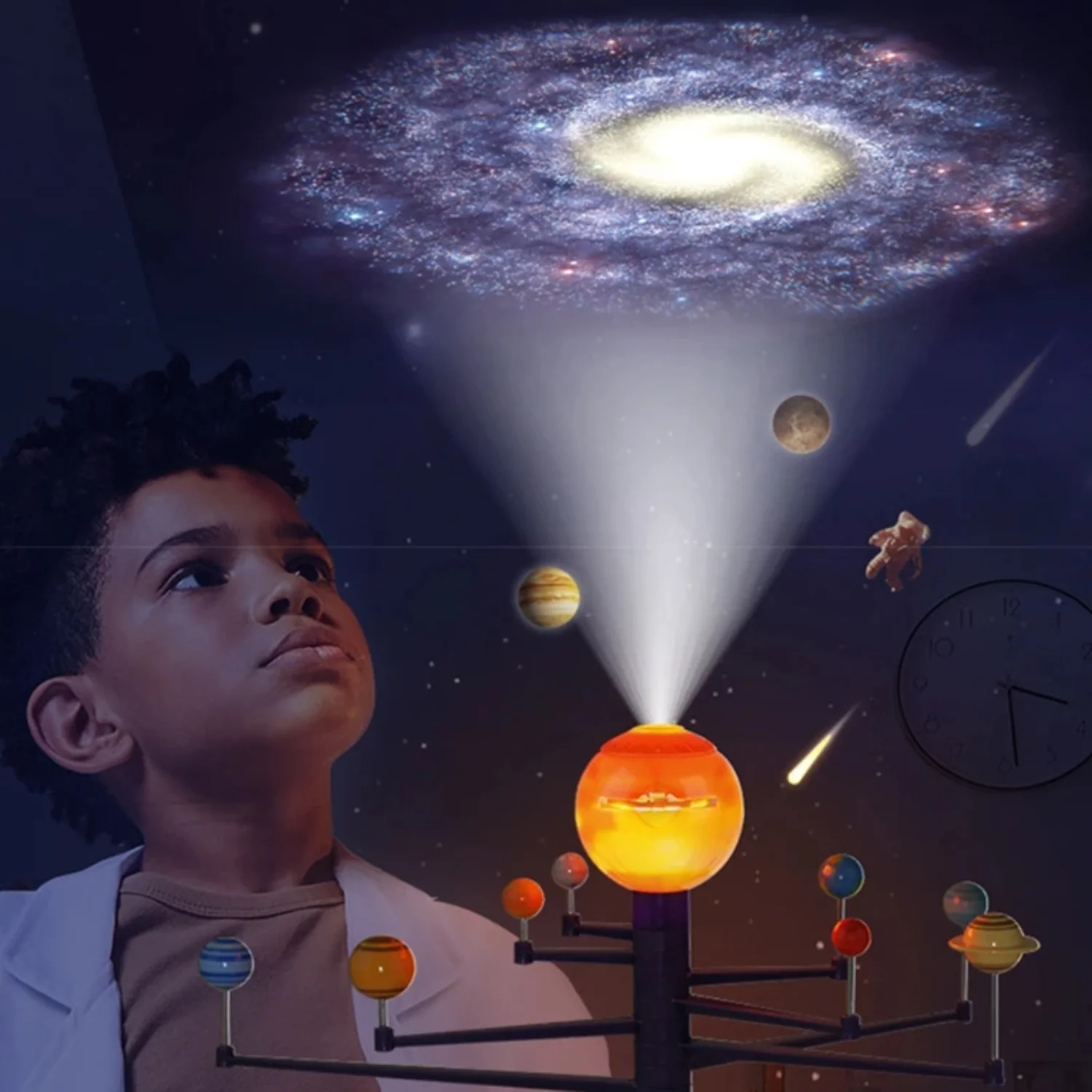 Proyector de luz planetaria de exploración espacial colorido 50LF, sistema Solar, tecnología de rotación de planetas, modelo planetario DIY para niños