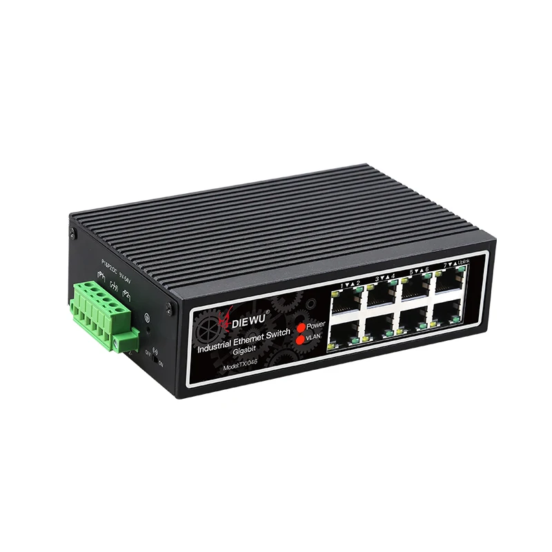8 Ports 10/100/1000M Unmanaged Industrial Gigabit Ethernet Switch with Din-Rail Mount Ethernet Hub for IP Camera