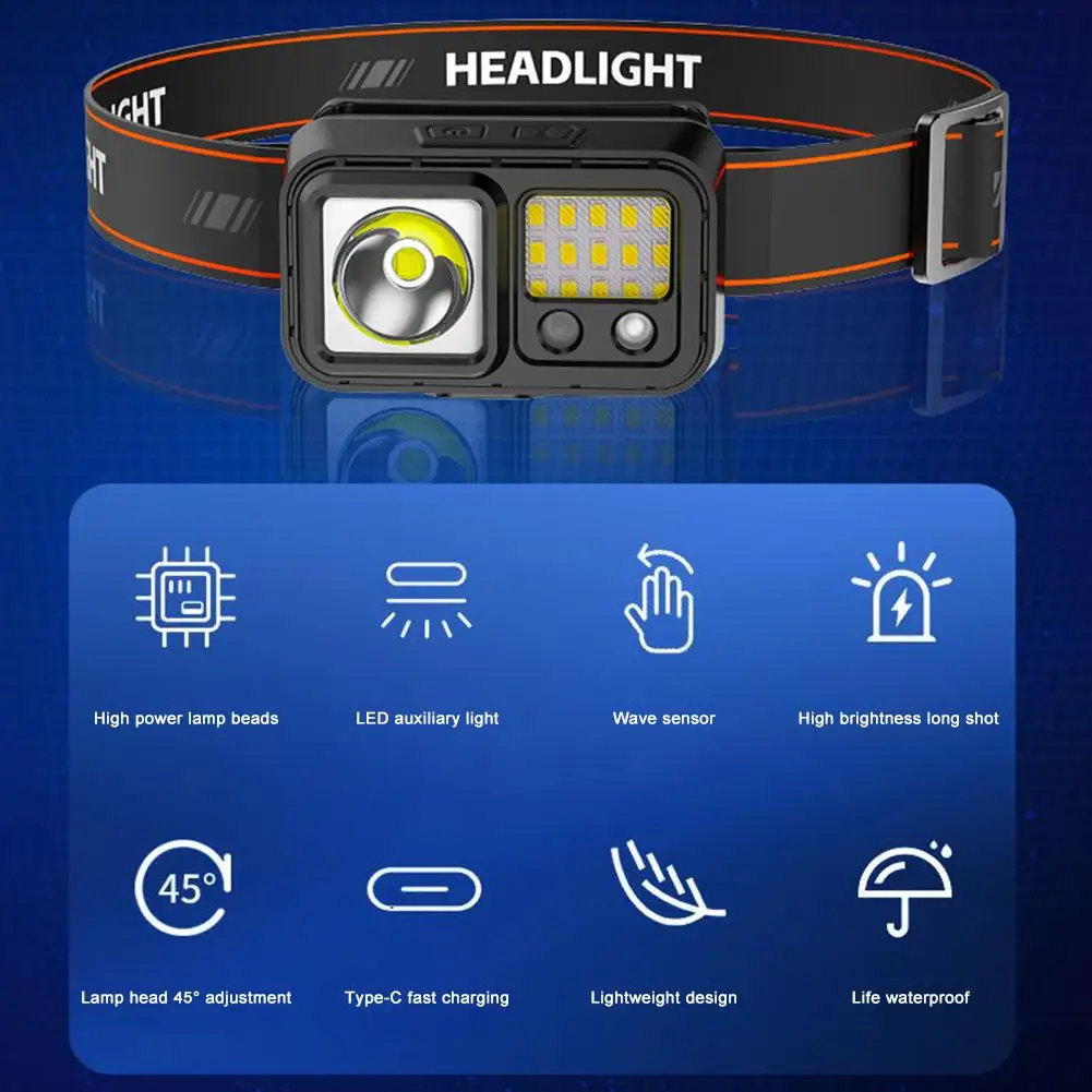 Luz con Sensor portátil montada en exteriores, recargable, para pesca, ciclismo al aire libre, con Cable de Flash, carga de luz tipo c J3u9