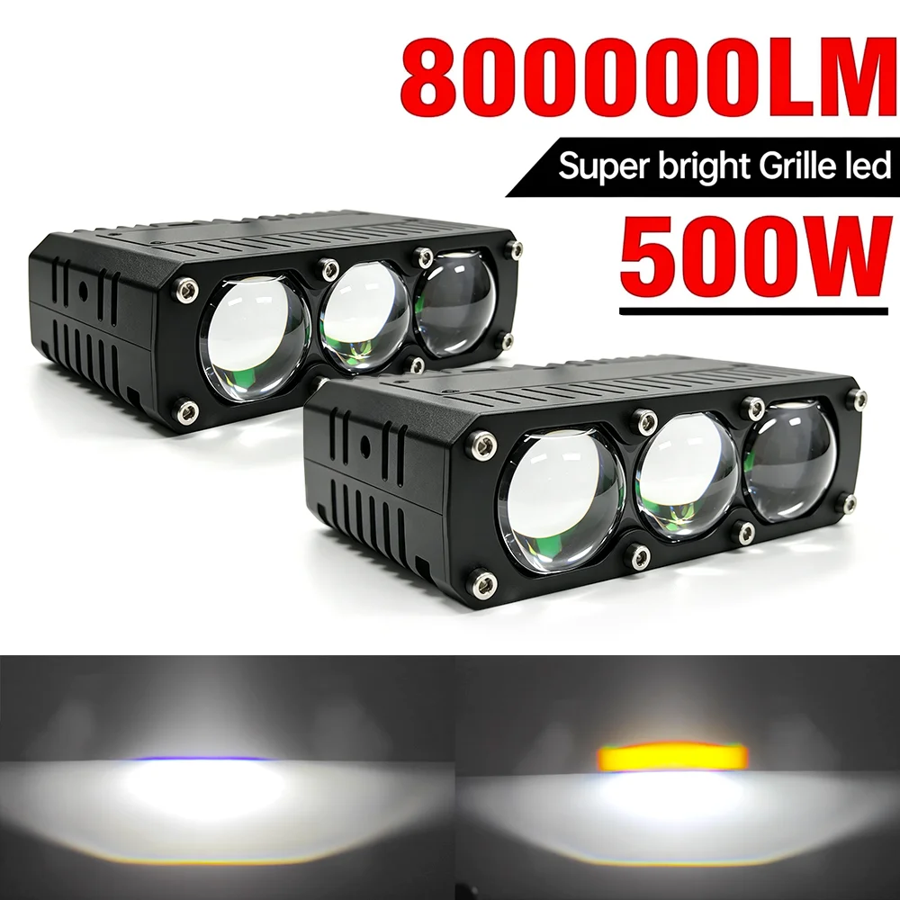 800000LM Triple Lens LED Work Light Spotlight 6000K High Power Grille Bumper Light For Car Motorcycle OFF-Road 4x4 SUV ATV