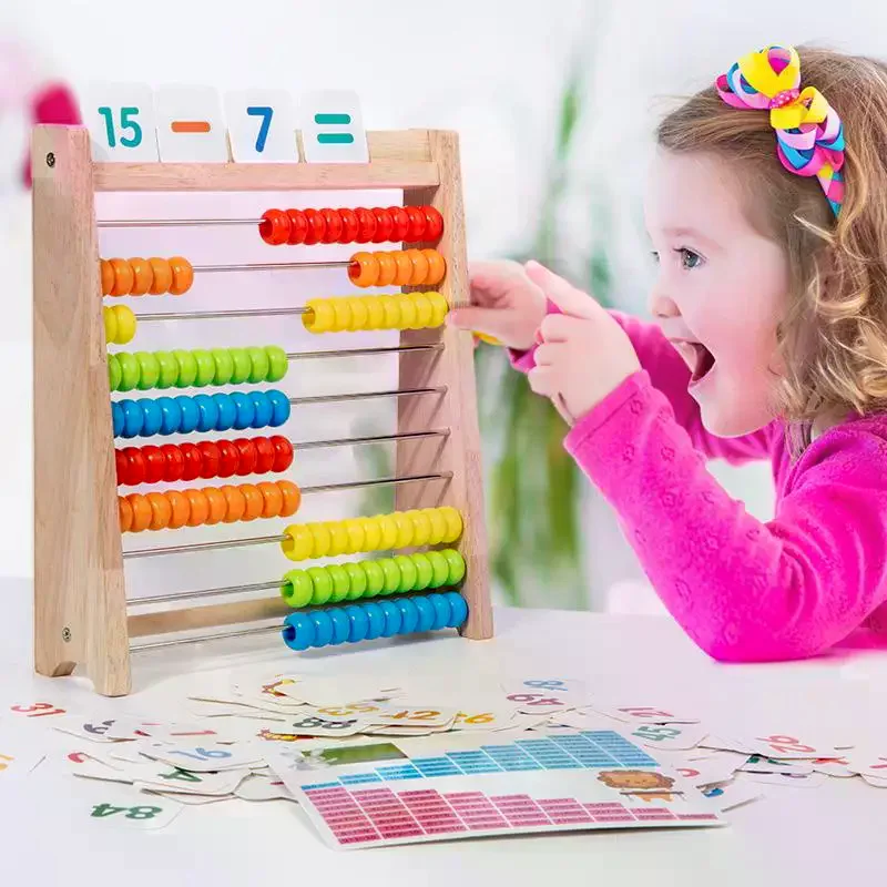 Counting Toy Abacus Montessori Education Math Toy Children Rainbow Counting Beads Addition Subtraction Operation Learning Woode