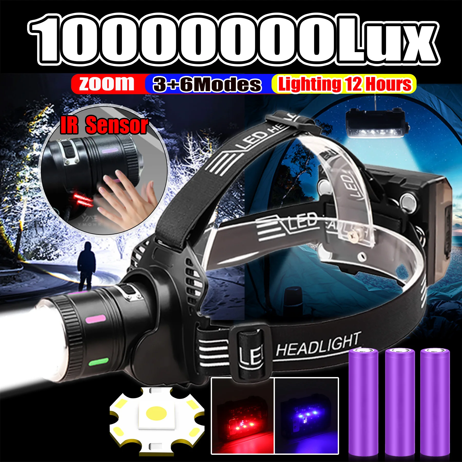 السوبر مشرق كشافات 18650 بطاريات قوة البنك ميكانيكي رئيس الشعلة USB مصباح قابل لإعادة الشحن مقاوم للماء التخييم تسلق رئيس مصباح ضوء رأس زوم قوي للتخييم وصيد السمك ضوء الرأس مصباح أمامي للعمل مصباح أمامي LED قوي #1