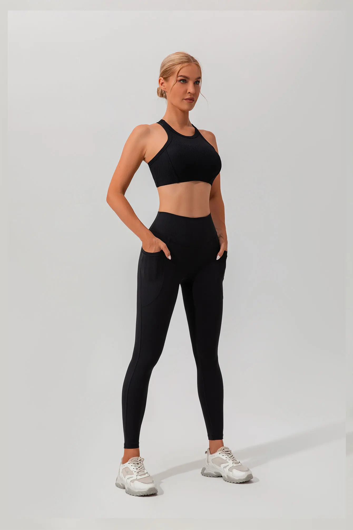 Outdoor-Sport, Laufen und Fitness, enge Yogahose mit Seitentaschen, feuchtigkeitsableitendes, hoch tailliertes und bauchstraffendes Design