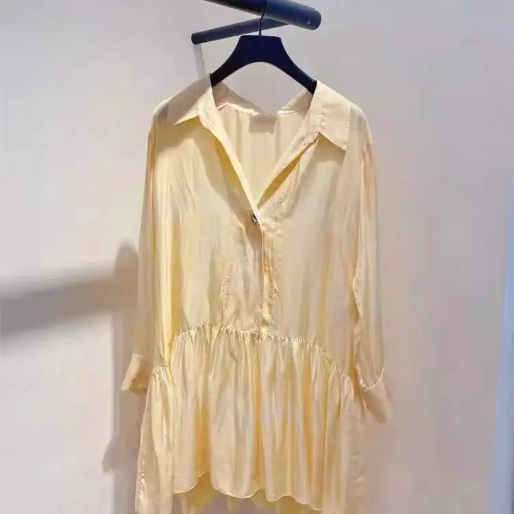 التخسيس طوق فضفاض irt الدكتور مع حاشية الدانتيل للنساء الحوامل أوائل الخريف جديد Sle الأصفر الشاش الدكتور تنورة #2