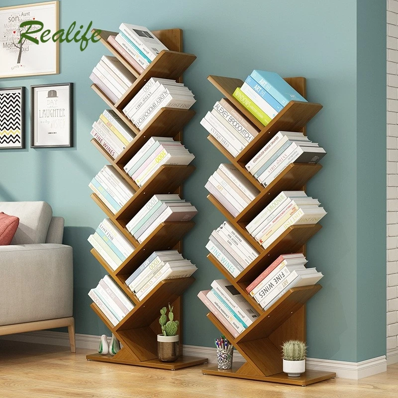 

Realife Solid Wood Floor Standing Bookshelf Multi-layer Shelf Space Saving Storage Shelf Living Room Tree Shaped Bookshelf 2025