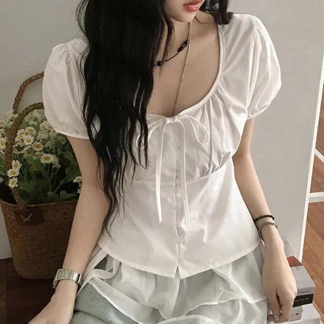 

Fashionable Belted Slimming White Shirt Korean Style Women's Inner Wear Regular Fit Spring Autumn Winter Casual Shirt