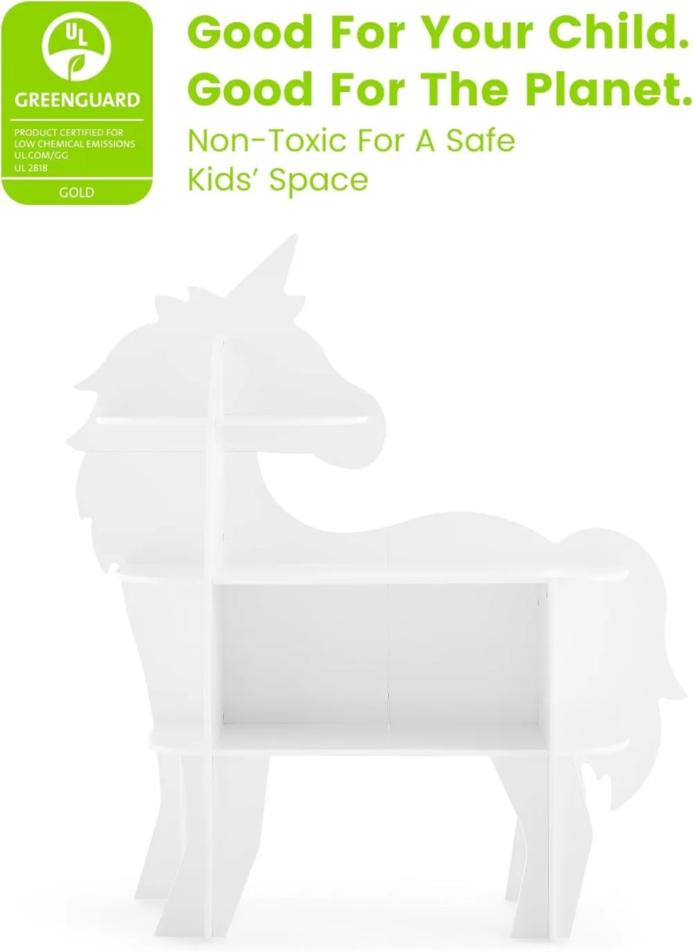 Unicorn Bookcase for Kids - Greenguard Gold Certified, White, Safe and Versatile Storage