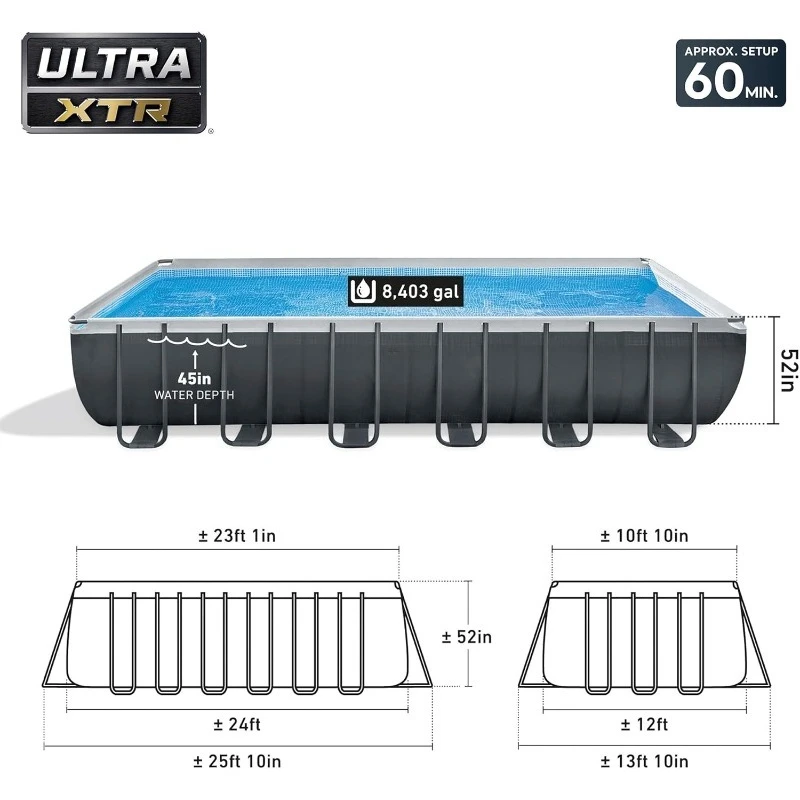 26363EH Ultra XTR 24ft x 12ft x 52in Above Ground Swimming Pool Set with Sand Filter Pump, Deluxe Automatic Vacuum Cleaner image 2