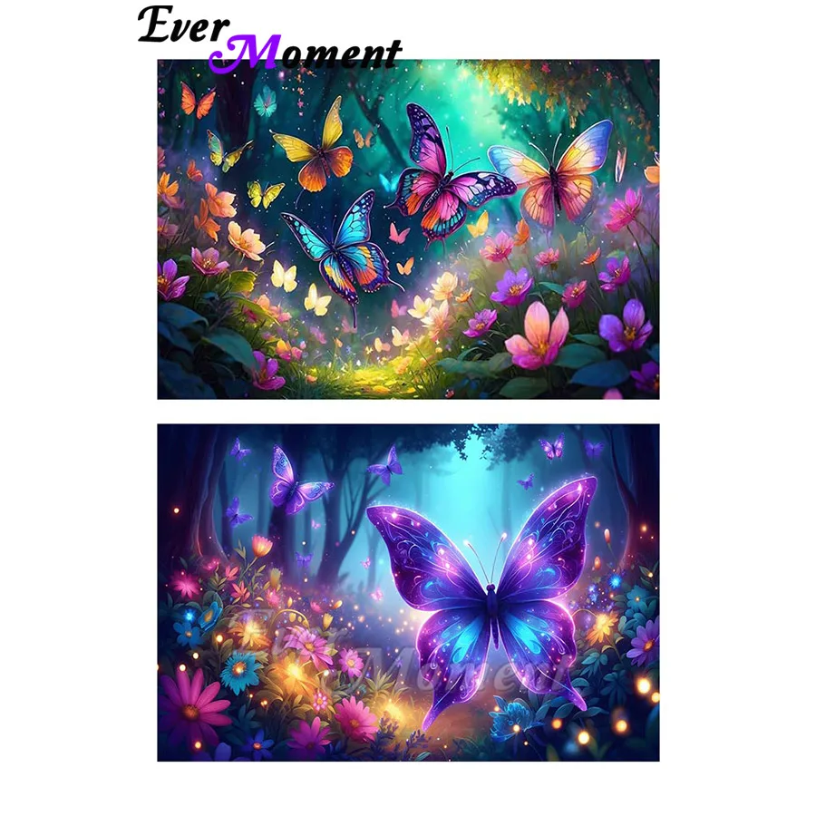 

Яркая разноцветная бабочка в волшебном лесу: Алмазная вышивка, светящаяся картина, декор для стен ASF3118