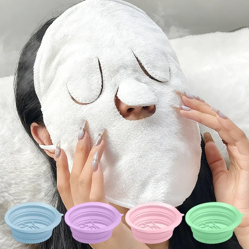 Cotton Hot Compress Towel&Collapsible Silicone Face Ice Bath Tray Face Towels Opens Skin Pore Deep Clean Beauty Facial Care Tool