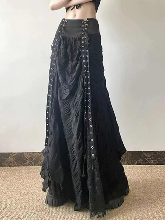 Japanens Vintage Midi Skirts Women Y2k Retro Skirts Evening Party Gothic Punk Chic Skirt Korean Casual Fashion Spring High Waist