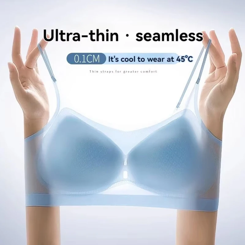 Plus Size Women's Ice Silk Bras Seamless Beautiful Back Vest Tops Sexy Gathered Padded Bralette Breathable Wireless KUCLUT