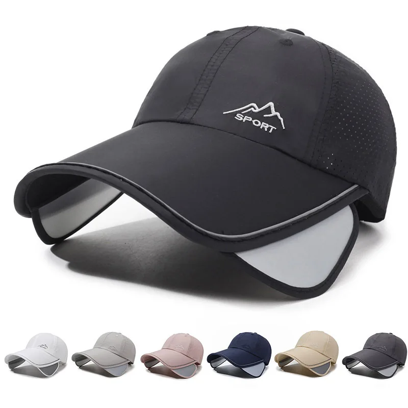 Sun Visor Hats Men Adjustable Retractable Brim UV Protection Mesh Breathable Baseball Cap for Beach Golf Running Tennis
