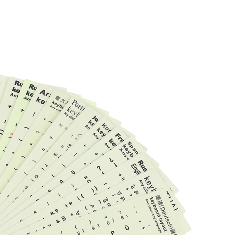 

Светящаяся пленка для клавиатуры, флуоресцентные языковые наклейки для испанского, русского, арабского, французского, английского языка - защитная крышка светятся в темноте