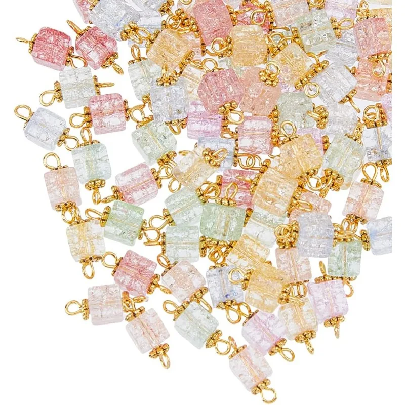 

100Pcs 6mm Crystal Cube Beads Colorful Square Glass Beads Double Holes Links Connectors Glitter Faceted Beads for Bracelet