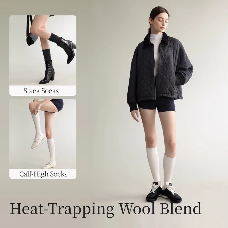 SUJIIN Sheep Wool Blend Stockings for Women 2026 Winter Solid Knitted Warm Harajuku Socks Japanese JK Women's Stockings XW006