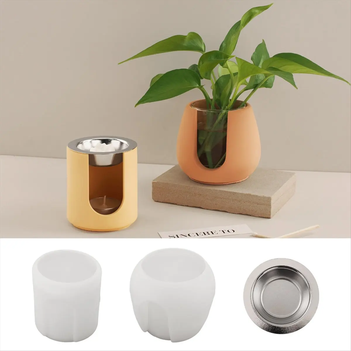 kuaishan Essential Oil Candle Holder Mold DIY Round Bowl Aroma Wax Melting Stove Hydroponic Plant Vessel Concrete Silicone Mold