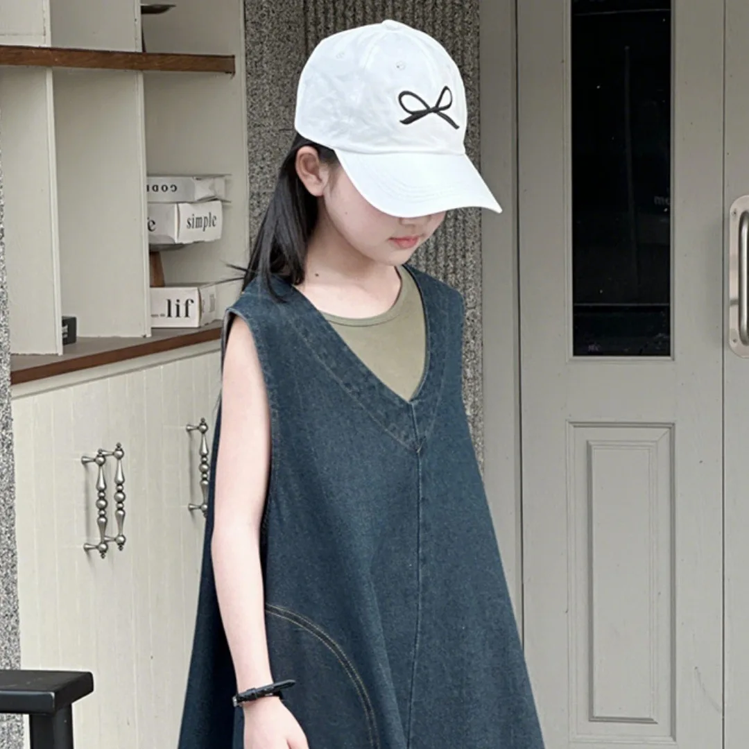 Sommer-Denim-Hosenträgerkleid für Mädchen, 2025, neuer Frühling und Sommer, Kinder-Sommer-Tank-Top-Kleid, einfach und vielseitig