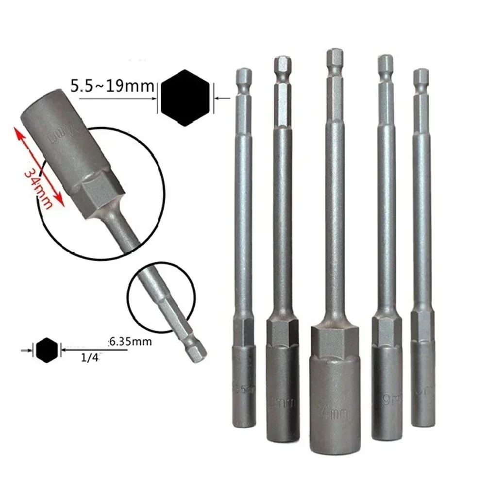 1pc 150mm Socket Wrench Hexagon Nut Driver Drill Bit Adapter 5.5-19mm For Electric Wrench Extension Sleeve Socket Wrench