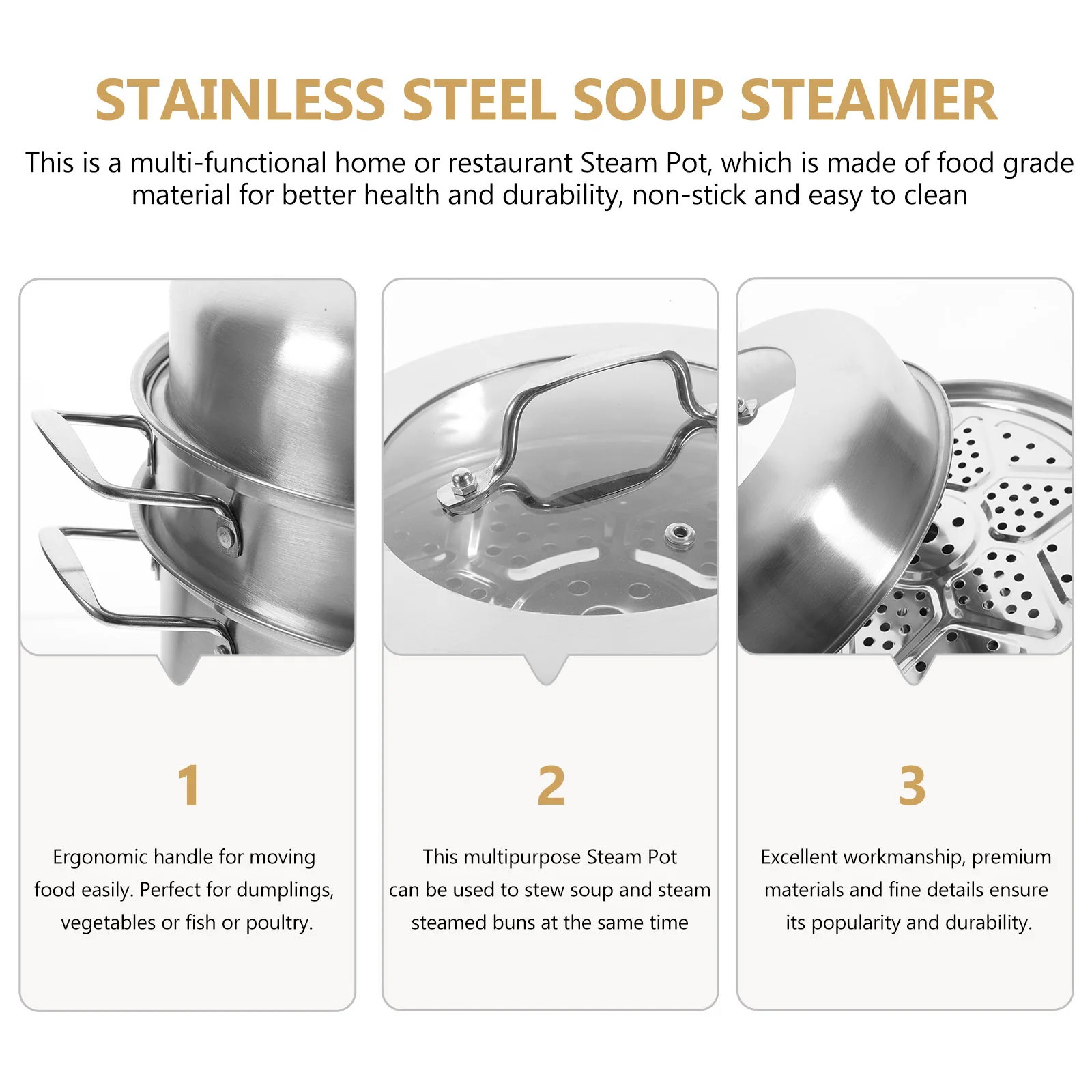 

Thicken Stainless Steel Steamer Glass Food Basket Rack Compatible Gas Electric Stoves MultiPurpose Steam Pot Hot Pot Soup