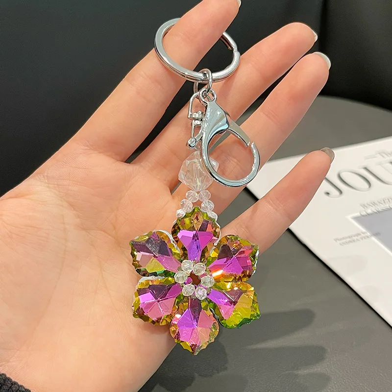 2022 Luxury Colorful Crystal Rhinestone Snowflake Keyring Charm Pendant Purse Bag Keychain Women Birthday Present