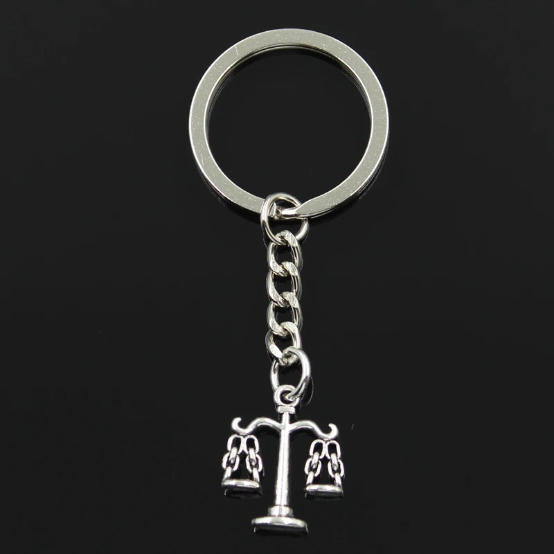 Fashion 30mm Key Ring Metal Key Chain Keychain Jewelry Antique Bronze Silver Color Libra Scales Of Justice 22x17mm Pendant