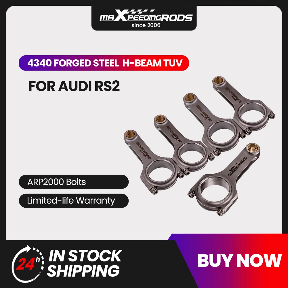 4x Connecting Rods For Audi RS2 S2 S4 3B RR AAN 2.2L Turbo 5cyl ARP 144/20mm Bielle Pleuel Shot Peen Floating Crank EN24 TUV