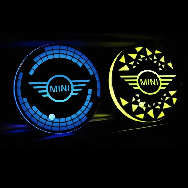 7 Colors LED Car Water Coaster Smart Induction Light Bottle Cup Mat Pad for Mini Cooper R50 R52 R53 R55 R56 F54 F55 F56 F60 Logo