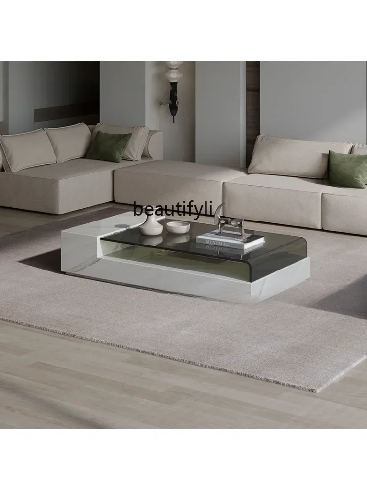 

FItalian Minimalist Natural Marble Tea Table TV Cabinet Combination Modern Designer Villa Living Room Luxury Stone CreativeA