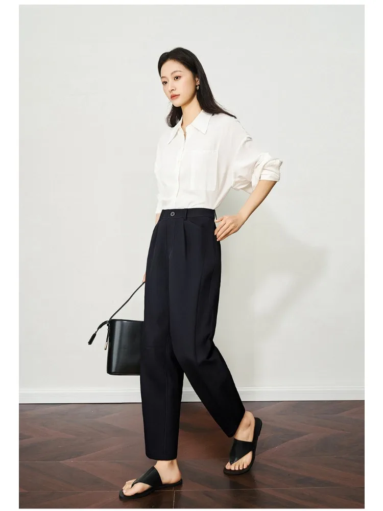 OLrain Women's Casual Scimitar Trousers 2025 Autumn Loose Fit Elastic Waist Solid Color Commute Daily Wear Pants O57QK000518