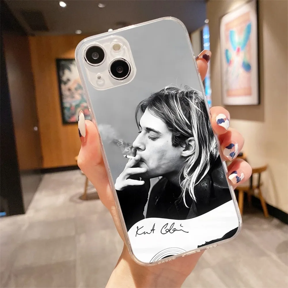 Retro Singer Kurt Cobain Phone Case For Iphone 15 11 13 14 Pro Max 7 8 Plus X Xr Xs Max Se2020 12mini Transparent Cover