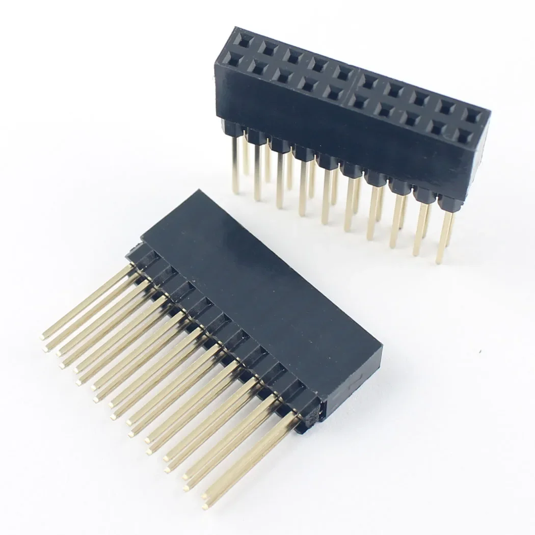 50pcs 2.54mm Pitch 2x10 20 Long Pin Female Header Strip Straight Double Row Plug Socket Connector 20P PC104 For Arduino