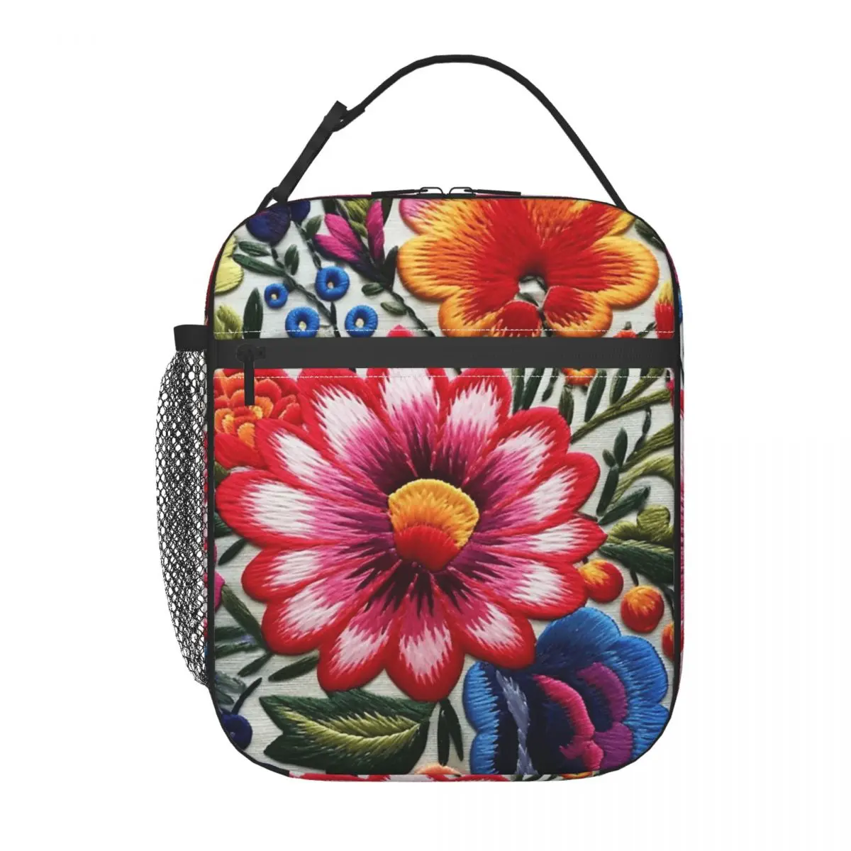 

Colorful Mexican Floral Embroidery Insulated Lunch Bag for Women Kids Leakproof Food Boxes Thermal Lunch Box Tote
