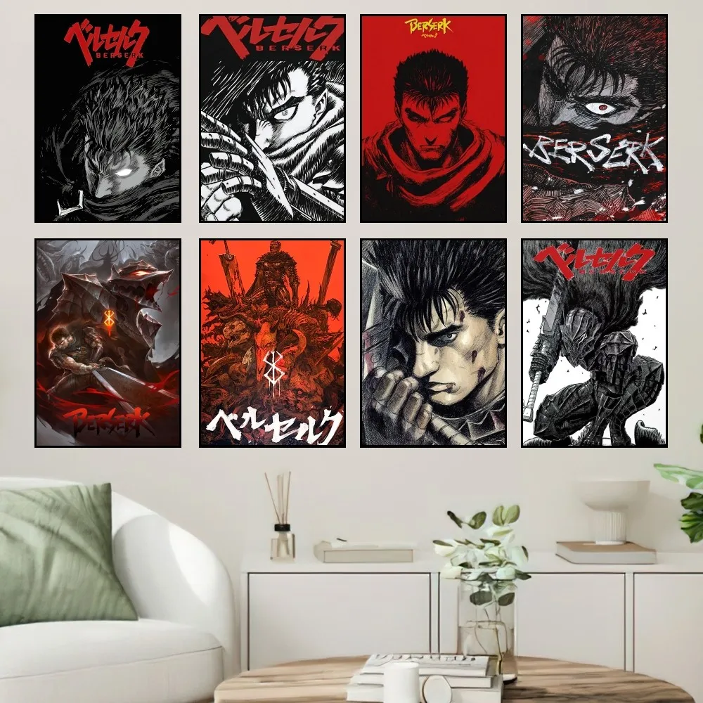 Kentaro Miura Berserk Guts Comic Poster Prints, pegatina de pared, pintura, dormitorio, sala de estar, decoración, oficina, hogar, autoadhesivo