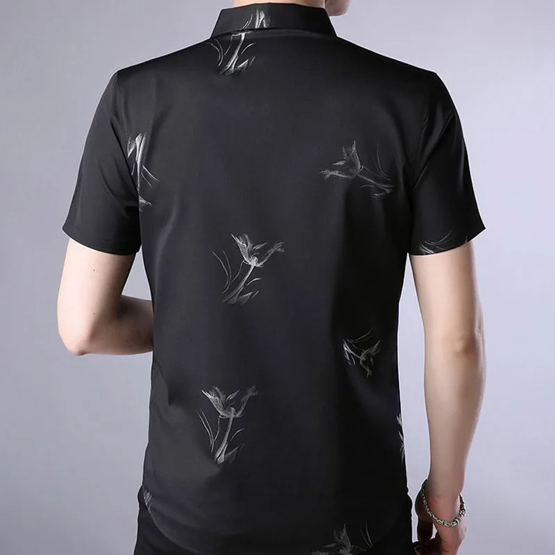 Trend Fashion Printed Single-breasted Men's Shirt Summer Korean Casual Comfortable Short Sleeve Polo-Neck Shirt Male Clothes