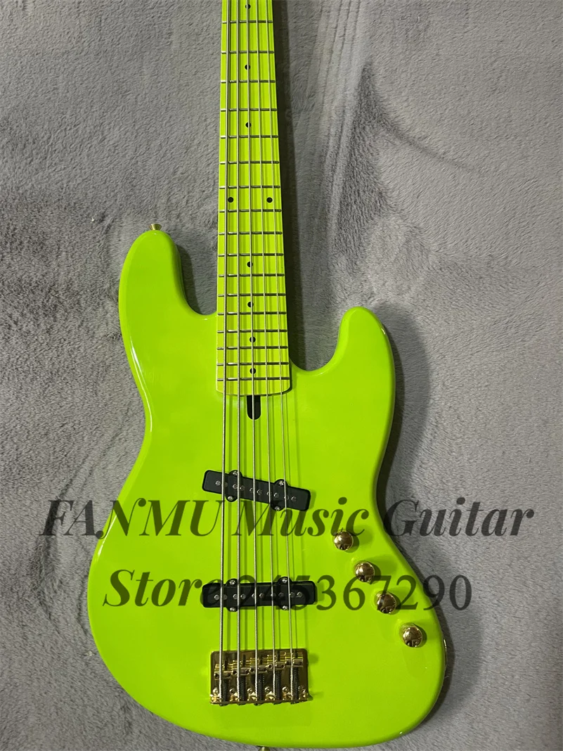 

Green Bass 5 string electric bass basswood body Maple neck maple fingerboard Golden Bridge factory custom