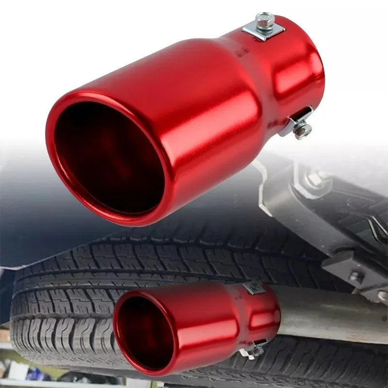 Red Round Shape Car Exhaust Muffler Tip Straight Pipe 63mm 2.5‘’ Inlet