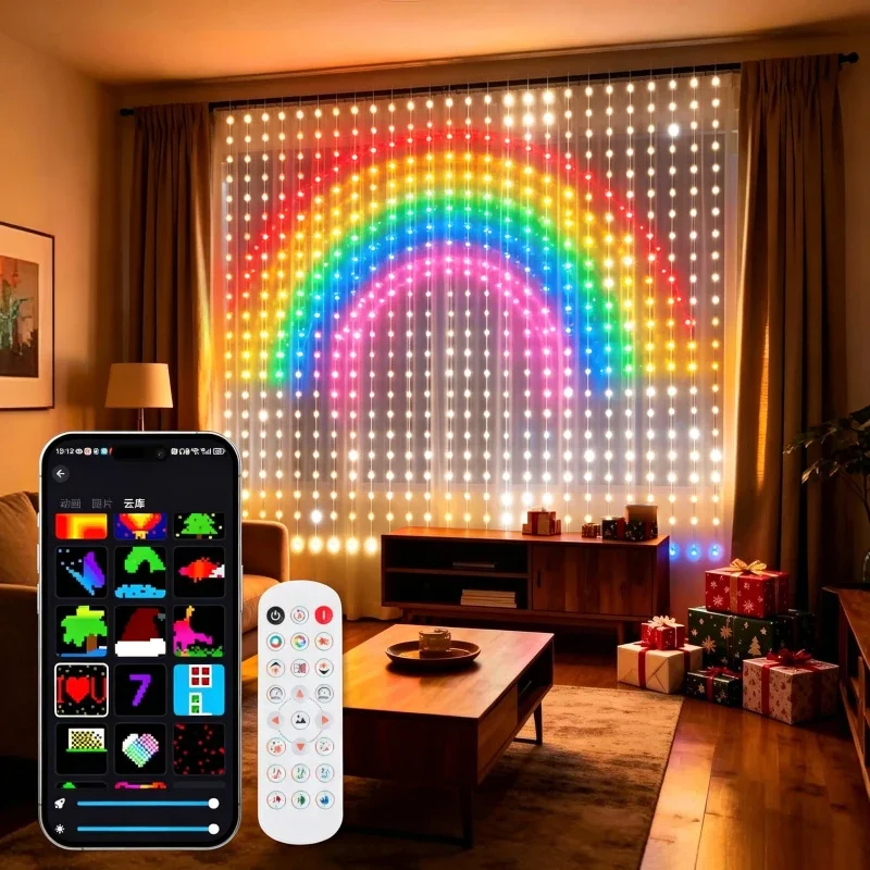 400 LEDs Smart Curtain Lights Indoor Color Change Music Sync Dynamic DIY Lights for Valentine's Wedding Holiday Party Home Decor