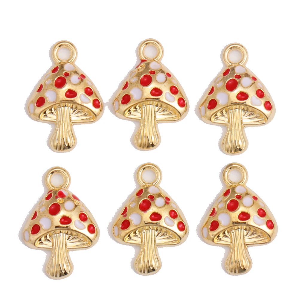 10Pcs Colorful Cute Enamel Red Mushroom Alloy Pendant for Women\'s Earrings Bracelet Jewelry Made of Charm DIY Necklace Ornaments