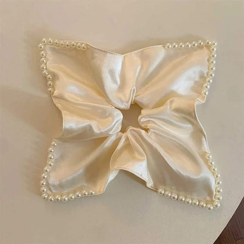 YK2 ريترو ستايل أنيق أبيض لؤلؤي مربع وشاح الشعر القوس عقال للنساء - الصيف ربط الشعر رئيس التفاف حبل الشعر