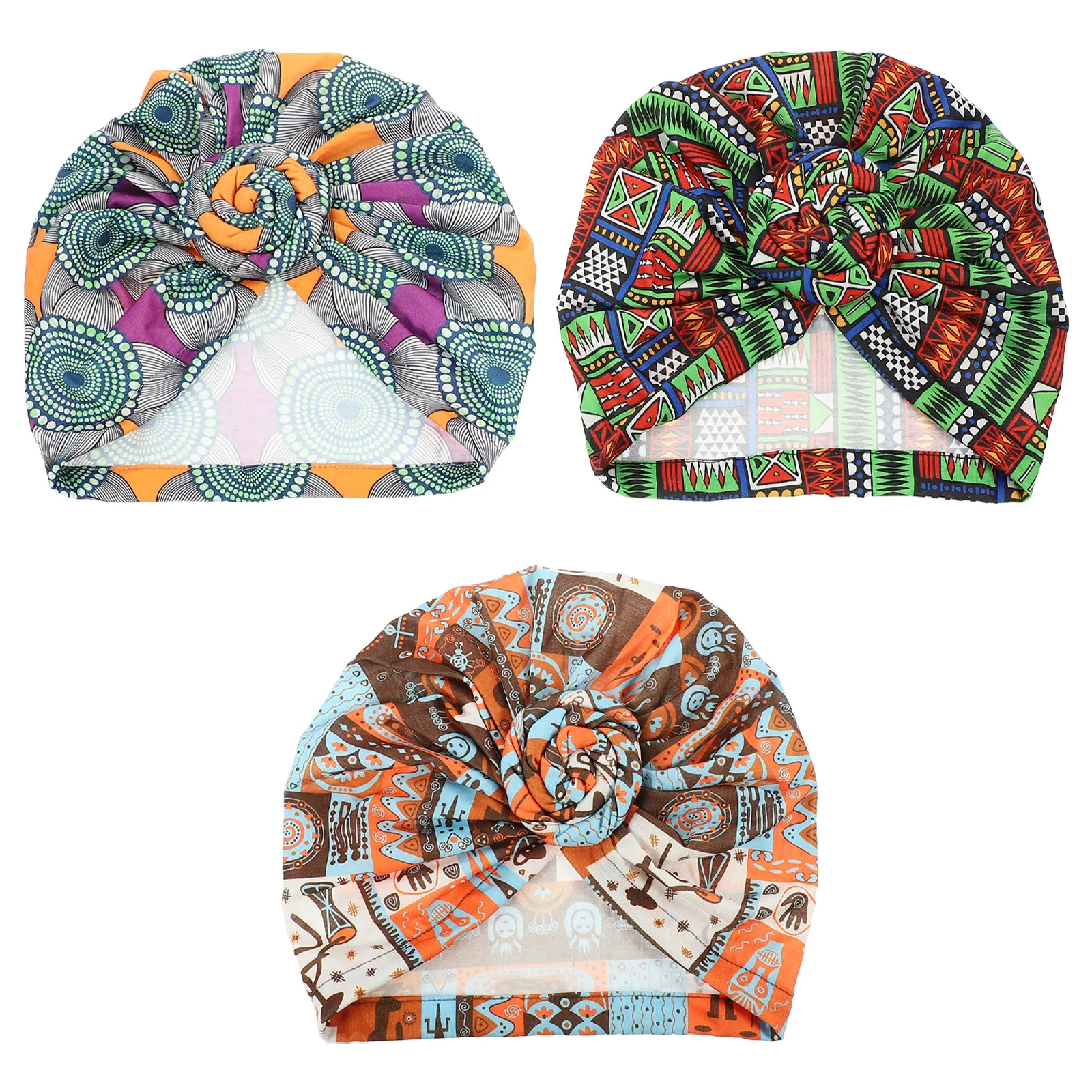 3 Pcs Women's Hats & Caps Fashionable Hair Turban Head Scarves Printing Knotted Turbans for African Fitness