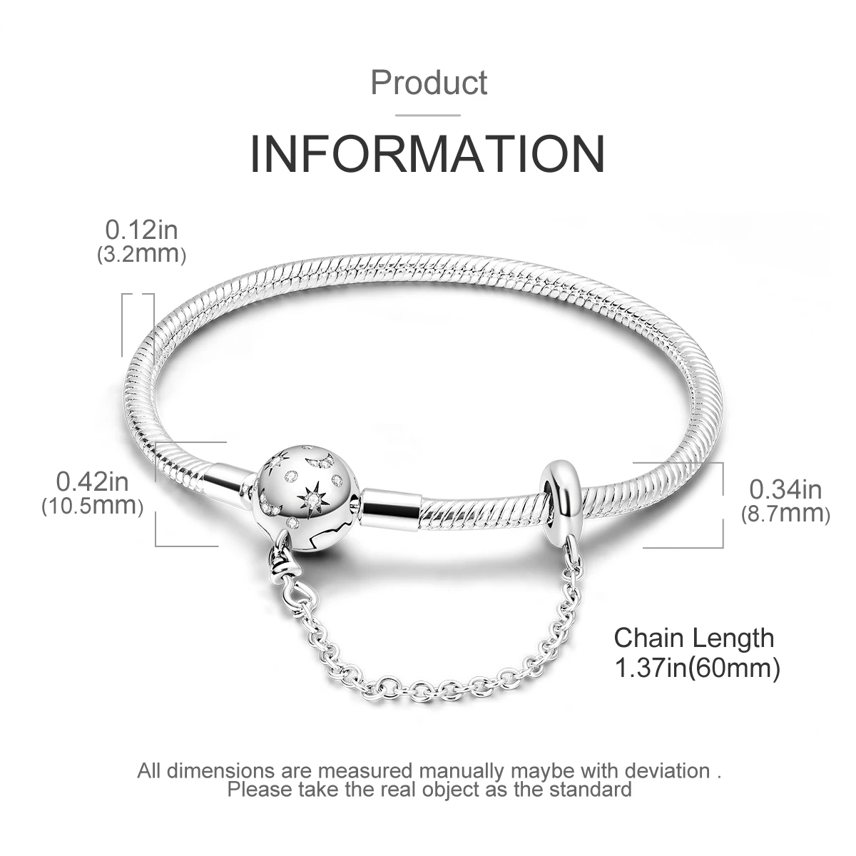 925 Sterling Silber Original Schlangenkette Herzverschluss Perlen-Sicherheitskette Armbänder Passend für Charms DIY Schmuck für Frauen – Detail 33