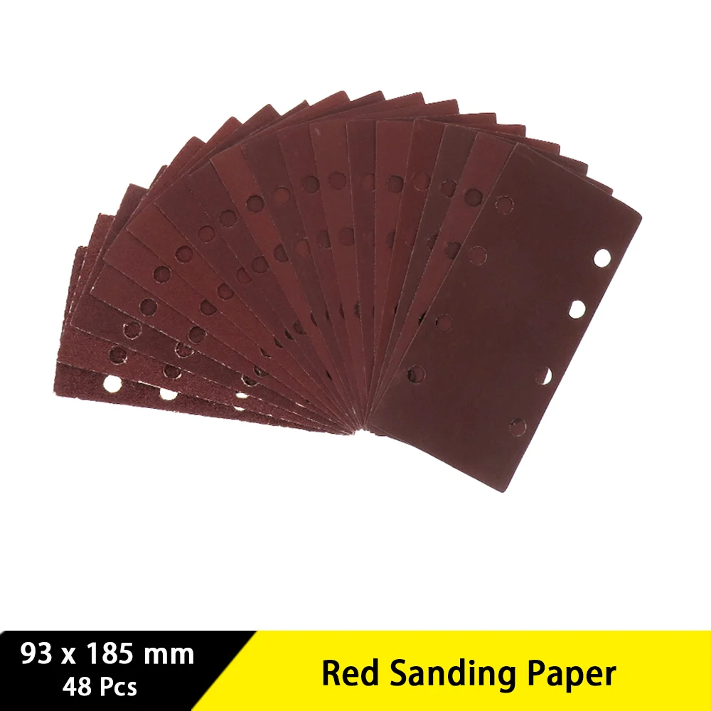 93 x 185 mm Red Sanding Paper 8 Holes Assorted 40/60/80/100/120/150/180/240 Grit for Polishing Plastic Wood Rubber Leather Glass