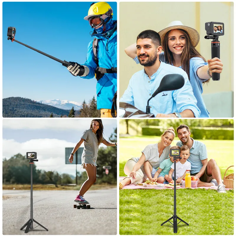 Perche à Selfie Trépied 2-en-1 Extensible Jusqu’à 200 Cm - Léger Et Stable Pour Vlogging, Voyage Et Live - Compatible GoPro Hero 13/12/11, DJI Osmo Pocket/Action, Insta360 X5