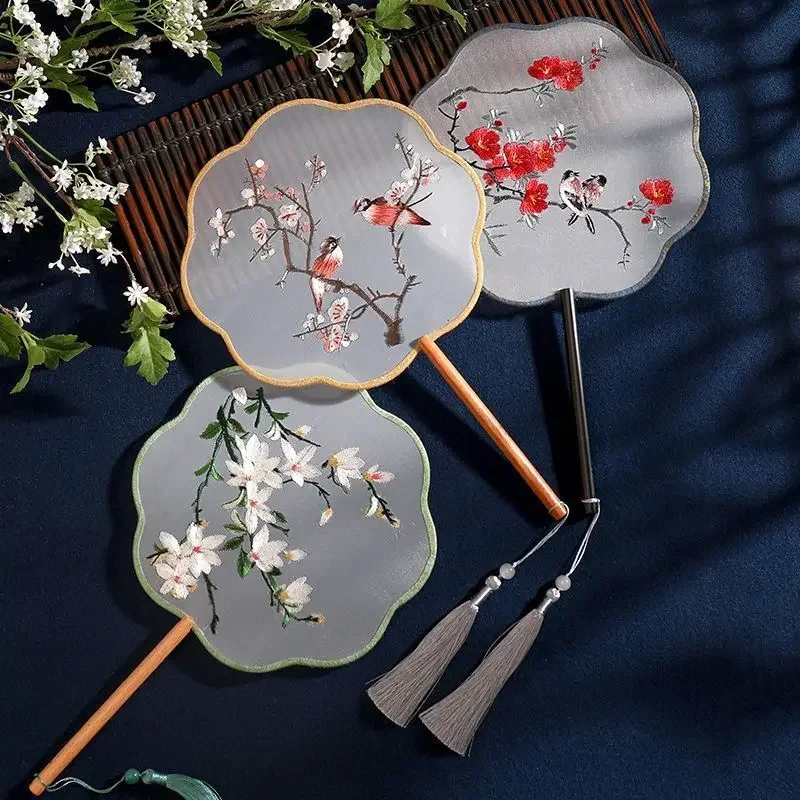 Two-sided Embroidery Ancient Fan Chinese Style Silk Summer Classical Palace Hanfu Hand Fan For Women