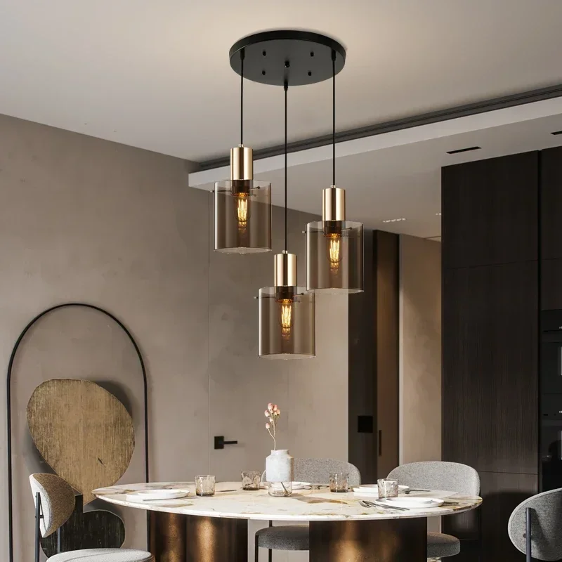 

Modern LED Chandelier Nordic Gold E27 Pendant Lamp For Living Room Dining Room Kitchen Bedroom Gray Glass Ceiling Hanging Light