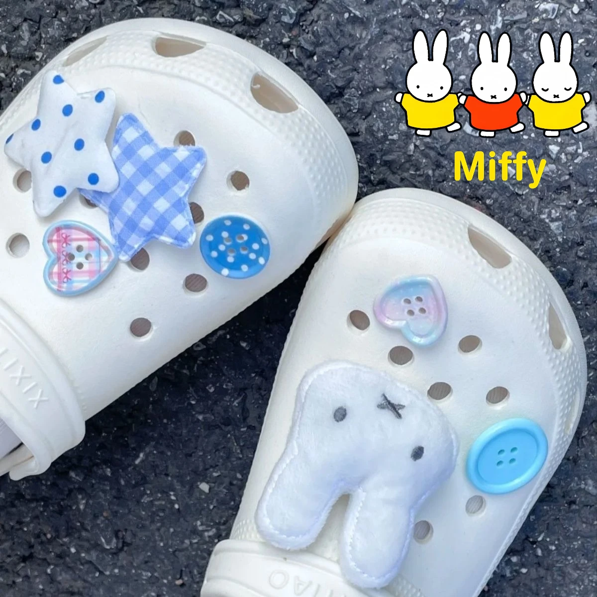 Kawaii anime Miffy Rabbit Cute Hole Shoes Accessories Shoe Flower Bow Detachable Decorative Accessories Children's Gifts